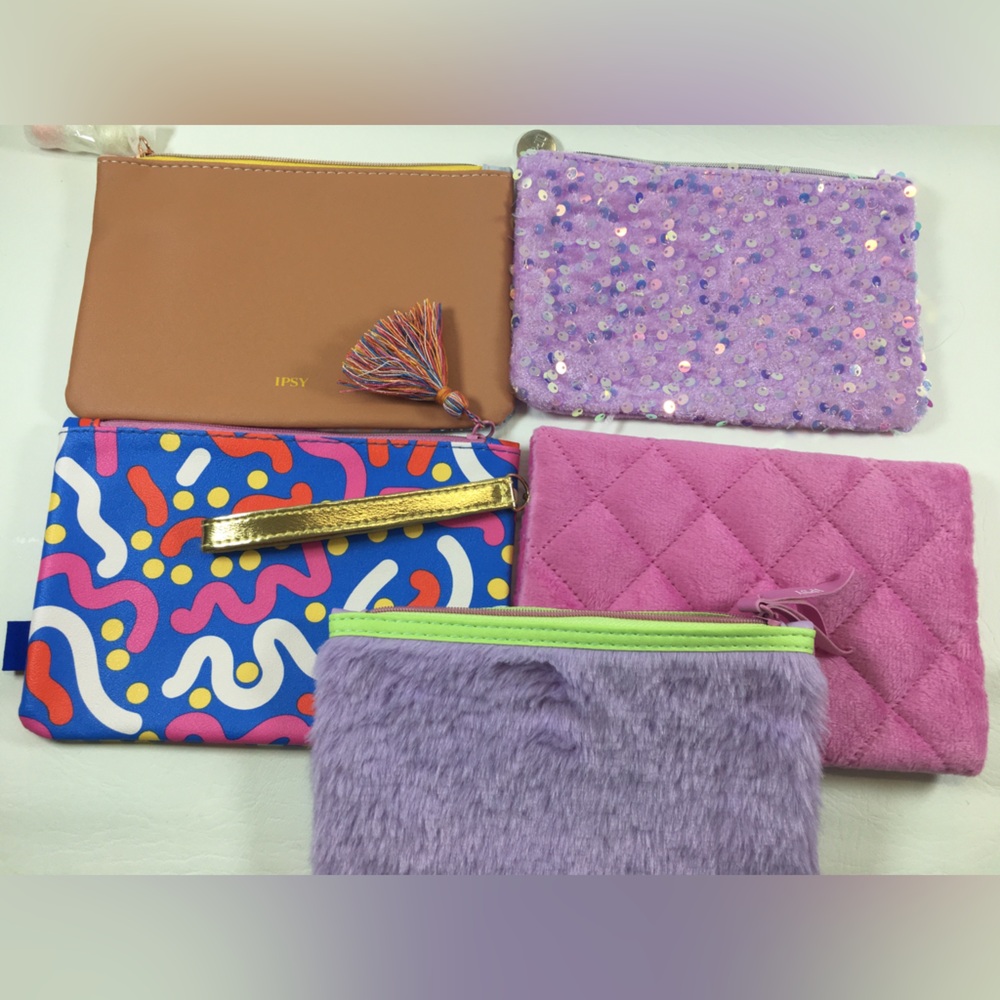 IPSY bag lot of 5 Cosmetic Makeup Bags Beauty Pouches EMPTY Brown Floral Pink